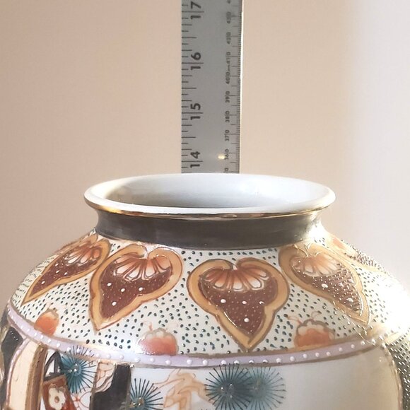 Vintage Japanese Oriental Satsuma Vase Porcelain Hand Painted 14'' Tall - Picture 9 of 11